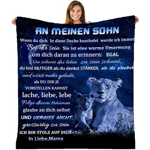 Personalisierte Decke Sohn Geschenke von Mama,Kuscheldecke Geburtstagsgeschenk An Meine Sohn, Mutter für Sohn Positiv Ermutigen Decke Deutsch von MZIEIU