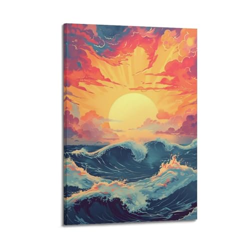 MZKSUERS Japanisches Poster, Motiv: Sonnenuntergang, Wellen, dekoratives Gemälde, Leinwand, Wandposter und Kunstdruck, moderne Familienschlafzimmer-Dekoration, Poster, 50 x 75 cm MZKSUERS Japanisches Poster, Motiv: Sonnenuntergang, Wellen, dekoratives Gemälde, Leinwand, Wandposter und Kunstdruck, moderne Familienschlafzimmer-Dekoration, Poster, 50 x 75 cm von MZKSUERS
