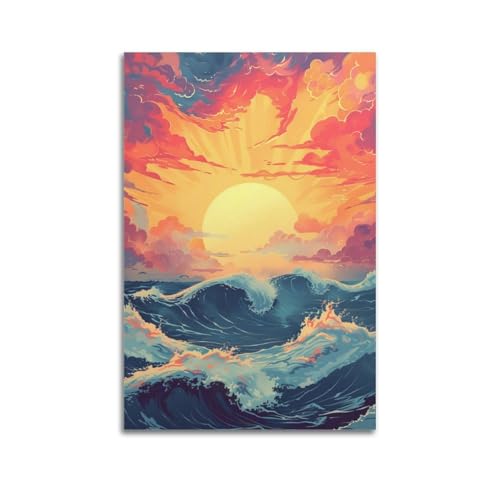 MZKSUERS Japanisches Poster, Motiv: Sonnenuntergangswellen, dekoratives Gemälde, Leinwand, Wandposter und Kunstdruck, moderne Familienschlafzimmer-Dekoration, Poster, 60 x 90 cm MZKSUERS Japanisches Poster, Motiv: Sonnenuntergangswellen, dekoratives Gemälde, Leinwand, Wandposter und Kunstdruck, moderne Familienschlafzimmer-Dekoration, Poster, 60 x 90 cm von MZKSUERS