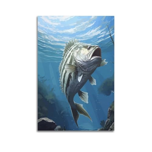 MZKSUERS Poster mit gestreiftem Barsch, Angeln, dekoratives Gemälde, Leinwand, Wandposter und Kunstdruck, modernes Familienschlafzimmer, Dekoration, Poster, 20 x 30 cm MZKSUERS Poster mit gestreiftem Barsch, Angeln, dekoratives Gemälde, Leinwand, Wandposter und Kunstdruck, modernes Familienschlafzimmer, Dekoration, Poster, 20 x 30 cm von MZKSUERS
