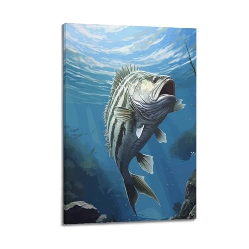 MZKSUERS Poster mit gestreiftem Barsch, Angeln, dekoratives Gemälde, Leinwand, Wandposter und Kunstdruck, modernes Familienschlafzimmer, Dekoration, Poster, 60 x 90 cm MZKSUERS Poster mit gestreiftem Barsch, Angeln, dekoratives Gemälde, Leinwand, Wandposter und Kunstdruck, modernes Familienschlafzimmer, Dekoration, Poster, 60 x 90 cm von MZKSUERS