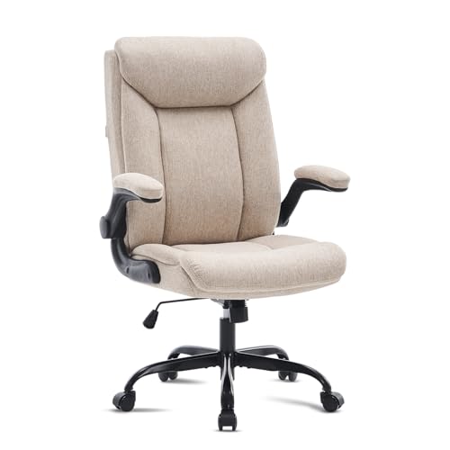 MZLEE Ergonomischer Bürostuhl Computerstuhl Schreibtischstuhl Drehbarer Arbeitsstuhl mit hochklappbarer Armlehne, höhenverstellbar, Bequem für Büro Heim Gaming (Beige Stoff) von MZLEE