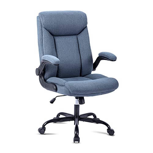 MZLEE Ergonomischer Bürostuhl Computerstuhl Schreibtischstuhl Drehbarer Arbeitsstuhl mit hochklappbarer Armlehne, höhenverstellbar, Bequem für Büro Heim Gaming (Navy blau) von MZLEE