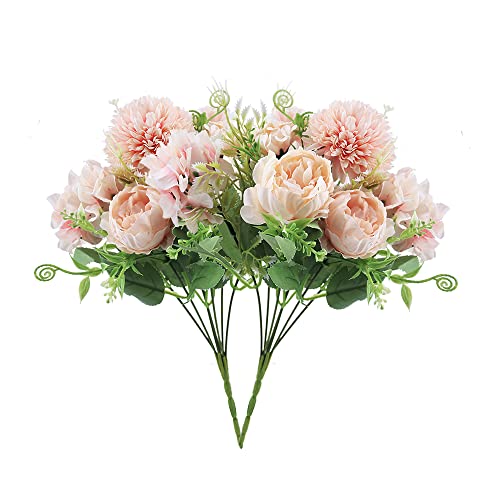 MZMing 2 Künstliche Blumenstrauß Pink Blumen Deko Kunstblumen Seidenblumen Kunstblumen Frühling Künstliche Blumen Deko Seide Hortensien Nelken für Dekoration Zuhause DIY Blumenschmuck von MZMing