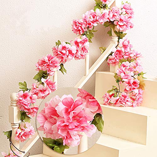 MZMing Blumenkranz 2 Stück x 235cm Künstliche Blume Rattan Dekoration Hochzeit Hausgarten Party Kranz Simulation Seidenblume Reben Simulation Dekoration-Rot von MZMing