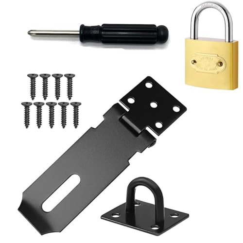 1 Stück Heavy Duty Schuppen Schloss Schnalle Tür Vorhängeschloss Hasp Edelstahl Vorhängeschloss Haspe Schuppen Türriegel für Tür Fenster Schrank mit einem Schraubendreher und einem Vorhängeschloss von MZOYOURO