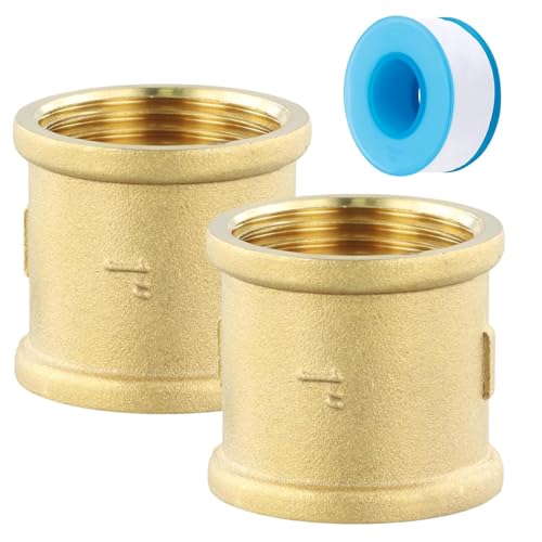 Messing Muffe 1 Zoll, 2 Stück Doppelnippel, Muffe Messing, Innengewinde Verbindungsstück 1 Zoll Verbinder für Rohranschluss(mit Klebeband) von MZOYOURO