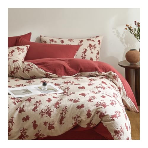 MZP Bettwäsche 150/180x200cm 4teilig Blumen Bettwaren-Sets Baumwolle Weiche Romantisch Bettbezug 200x230cm+1 Spannbettlaken+ 2 Kissenbezüge 48x74cm(Flower,Queen) von MZP