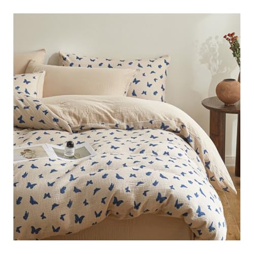 MZP Bettwäsche 150/180x200cm 4teilig Blumen Bettwaren-Sets Baumwolle Weiche Romantisch Bettbezug 200x230cm+1 Spannbettlaken+ 2 Kissenbezüge 48x74cm(Flower B,Queen) von MZP
