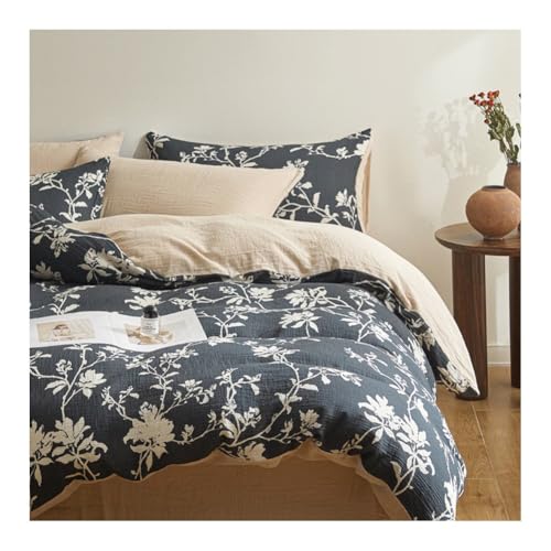 MZP Bettwäsche 150/180x200cm 4teilig Blumen Bettwaren-Sets Baumwolle Weiche Romantisch Bettbezug 200x230cm+1 Spannbettlaken+ 2 Kissenbezüge 48x74cm(Flower D,Queen) von MZP