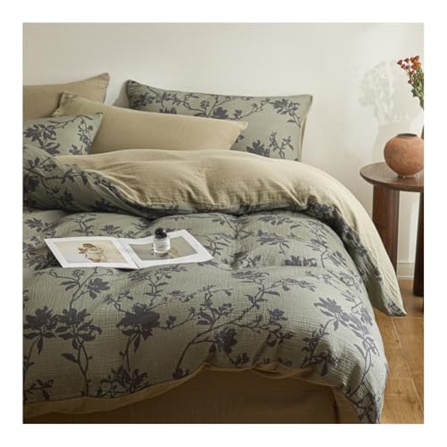MZP Bettwäsche 150/180x200cm 4teilig Blumen Bettwaren-Sets Baumwolle Weiche Romantisch Bettbezug 200x230cm+1 Spannbettlaken+ 2 Kissenbezüge 48x74cm(Flower E,King) von MZP
