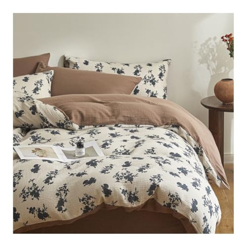 MZP Bettwäsche 150/180x200cm 4teilig Blumen Bettwaren-Sets Baumwolle Weiche Romantisch Bettbezug 200x230cm+1 Spannbettlaken+ 2 Kissenbezüge 48x74cm(Flower F,King) von MZP