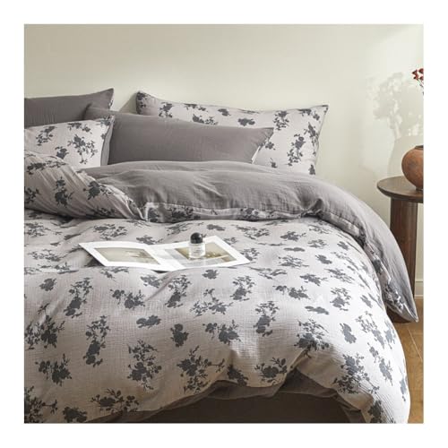MZP Bettwäsche 150/180x200cm 4teilig Blumen Bettwaren-Sets Baumwolle Weiche Romantisch Bettbezug 200x230cm+1 Spannbettlaken+ 2 Kissenbezüge 48x74cm(Flower G,Queen) von MZP