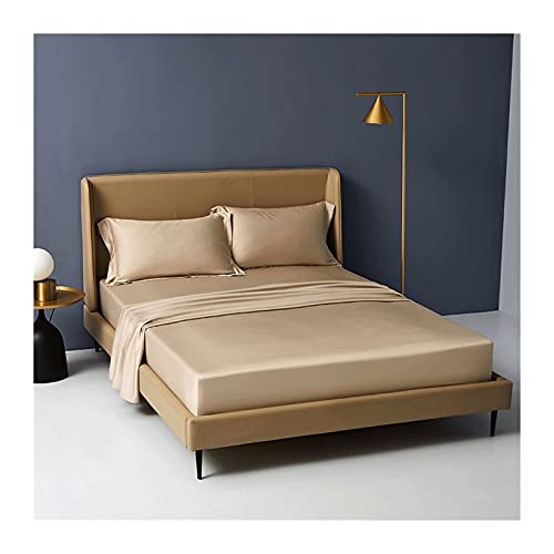 MZP Einfarbig Satin Laken 100% Baumwolle Satin Tencel Spannbettlaken Seidig weiche Hotelqualität Spannbetttuch 32cm tief Matratzenbezug (Color : Camel, Size : 200x200cm) von MZP