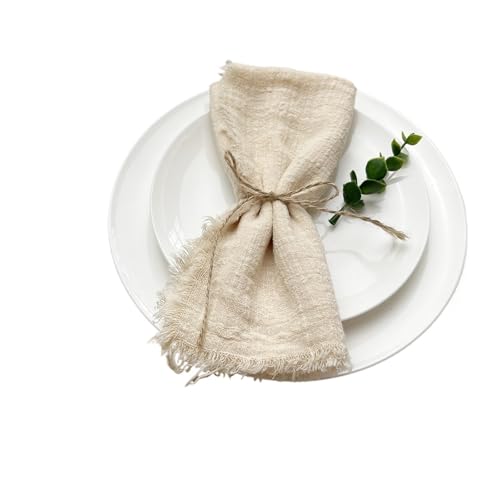 10 stücke 32x32 cm Gaze Baumwolle Serviette Wiederverwendbare Tee Handtuch Hochzeit Party Weihnachten Tisch Dekor Retro Grate Serviette(10pcs beige) von MZPOZB