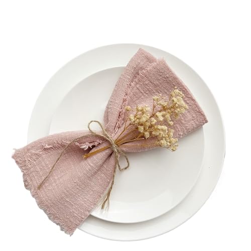 10 stücke 32x32 cm Gaze Baumwolle Serviette Wiederverwendbare Tee Handtuch Hochzeit Party Weihnachten Tisch Dekor Retro Grate Serviette(10pcs pink) von MZPOZB