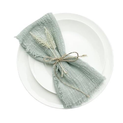 10 stücke 32x32 cm Gaze Baumwolle Serviette Wiederverwendbare Tee Handtuch Hochzeit Party Weihnachten Tisch Dekor Retro Grate Serviette(10pcs sage Green) von MZPOZB