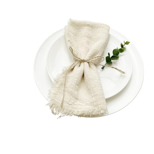 10 stücke 32x32cm Weihnachten Rot Gaze Baumwolle Stoff Servietten Wiederverwendbare Tee Handtuch Hochzeit Party Tisch Dekor Retro Grate Serviette(10pcs Ivory) von MZPOZB