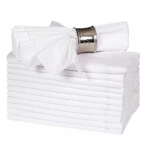 12 Stück Flachs-Leinenservietten, Leinenservietten Mit Hohlsaum, Leinenservietten, Waschbare Flachsstoffservietten(White 50x50cm) von MZPOZB