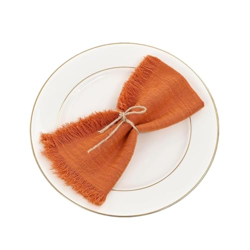 12 Stück Stoffservietten, handgefertigte Baumwoll-Leinen-Servietten mit Fransen, weiche, waschbare rustikale Dinnerservietten for Hochzeitsfeiern(Orange) von MZPOZB