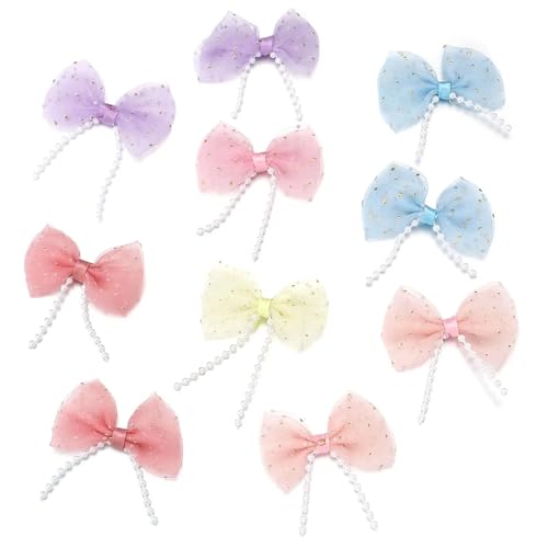 20 Stück süße Netzbögen, Bunte Schleife mit Perlenkette for DIY-Haarnadel-Dekoration for Mädchen, selbstgemachte Kopfbedeckungen(Random Mix) von MZPOZB
