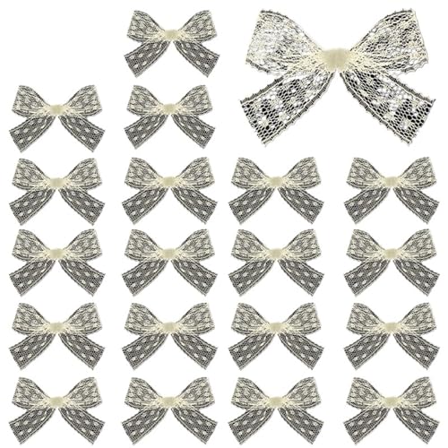 20 stücke Polyester Spitze Mini Bögen Weiß Dot Blume Muster Satin Band for DIY Handwerk Haarnadel Bekleidungs ​​Dekoration(Beige) von MZPOZB