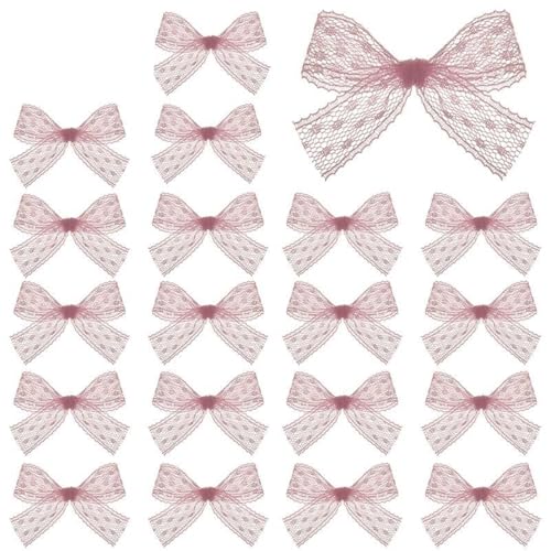 20 stücke Polyester Spitze Mini Bögen Weiß Dot Blume Muster Satin Band for DIY Handwerk Haarnadel Bekleidungs ​​Dekoration(Light Pink) von MZPOZB