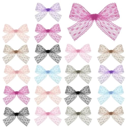 20 stücke Polyester Spitze Mini Bögen Weiß Dot Blume Muster Satin Band for DIY Handwerk Haarnadel Bekleidungs ​​Dekoration(Mixed Color) von MZPOZB