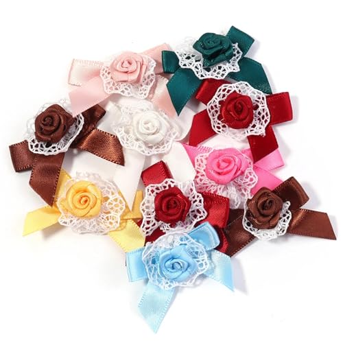 20 stücke Spitze Satin Band Bögen Blume 35mm Hand Bogen-Knoten Krawatte Kleine Polyester for Handwerk Weihnachten Party Decor(Rsndom Mixed) von MZPOZB