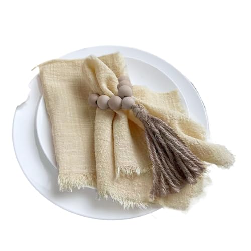 6 STÜCKE Servietten 32x32cm Baumwolltuch Gaze Retro Grat Rustikales Küchentuch Esstischset Hochzeitsfeier Leinenserviette Tischdekoration(6PCS Beige) von MZPOZB