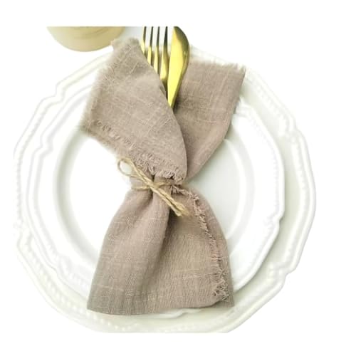 6 STÜCKE Servietten 32x32cm Baumwolltuch Gaze Retro Grat Rustikales Küchentuch Esstischset Hochzeitsfeier Leinenserviette Tischdekoration(6PCS Light Brown) von MZPOZB