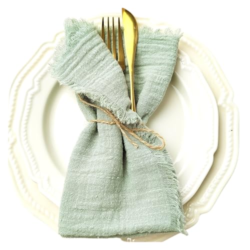 6 STÜCKE Servietten 32x32cm Baumwolltuch Gaze Retro Grat Rustikales Küchentuch Esstischset Hochzeitsfeier Leinenserviette Tischdekoration(6PCS Light Green) von MZPOZB