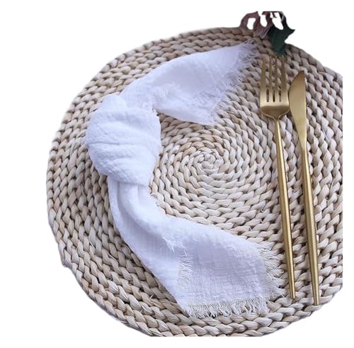 6 STÜCKE Servietten 32x32cm Baumwolltuch Gaze Retro Grat Rustikales Küchentuch Esstischset Hochzeitsfeier Leinenserviette Tischdekoration(6PCS White) von MZPOZB