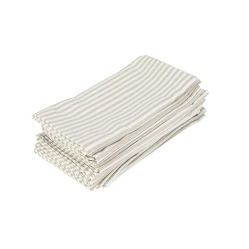 Einfarbig gestreifte Tischservietten aus Leinen-Baumwoll-Mischgewebe, Tischsets, Geschirrtücher, 12er-Set (40 x 30 cm) for Veranstaltungen und den Heimgebrauch(Beige) von MZPOZB