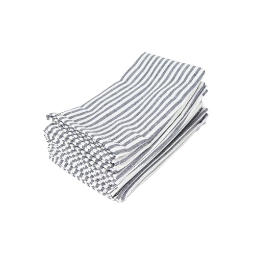 Einfarbig gestreifte Tischservietten aus Leinen-Baumwoll-Mischgewebe, Tischsets, Geschirrtücher, 12er-Set (40 x 30 cm) for Veranstaltungen und den Heimgebrauch(Black) von MZPOZB