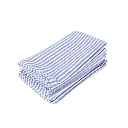 Einfarbig gestreifte Tischservietten aus Leinen-Baumwoll-Mischgewebe, Tischsets, Geschirrtücher, 12er-Set (40 x 30 cm) for Veranstaltungen und den Heimgebrauch(Blue) von MZPOZB