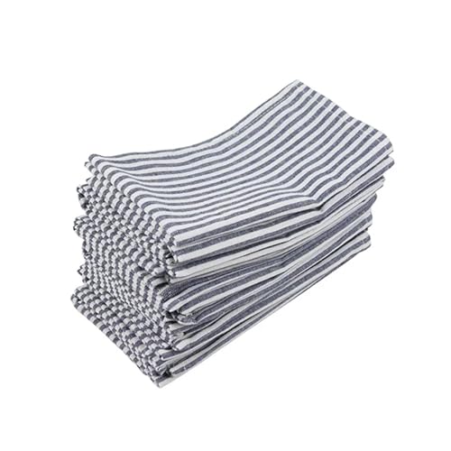 Einfarbig gestreifte Tischservietten aus Leinen-Baumwoll-Mischgewebe, Tischsets, Geschirrtücher, 12er-Set (40 x 30 cm) for Veranstaltungen und den Heimgebrauch(Blue01) von MZPOZB