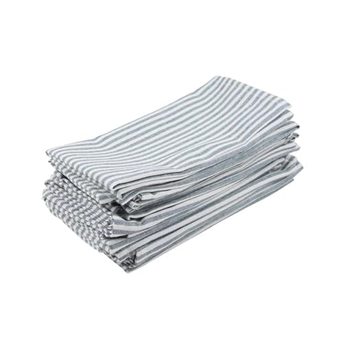 Einfarbig gestreifte Tischservietten aus Leinen-Baumwoll-Mischgewebe, Tischsets, Geschirrtücher, 12er-Set (40 x 30 cm) for Veranstaltungen und den Heimgebrauch(Blue02) von MZPOZB