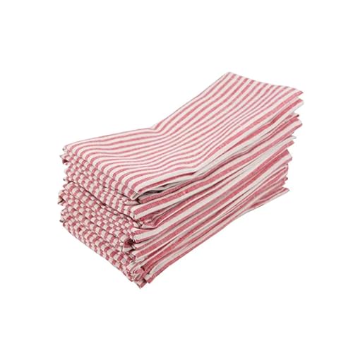 Einfarbig gestreifte Tischservietten aus Leinen-Baumwoll-Mischgewebe, Tischsets, Geschirrtücher, 12er-Set (40 x 30 cm) for Veranstaltungen und den Heimgebrauch(Red) von MZPOZB