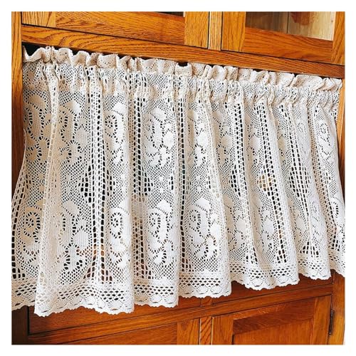 Halbe KüChenfenster Gardinen Kurzer Vorhang aus Baumwollfaden, gehäkelt, for Tür, Schrank, Küche, Fenster, halber Vorhang Kurzstores Vorhang (Color : Crochet Curtain, Size : W120cm x H55cm) von MZPOZB