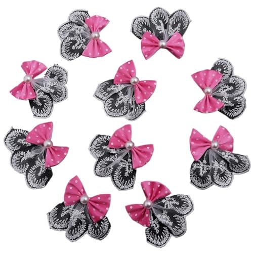 MZPOZB 10 Stücke Polyester Polka Dot Schleife Mit Spitzenrock for Kleidung Haarschmuck DIY Geschenkbox Urlaubsdekoration(Deep pink) von MZPOZB