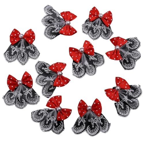 MZPOZB 10 Stücke Polyester Polka Dot Schleife Mit Spitzenrock for Kleidung Haarschmuck DIY Geschenkbox Urlaubsdekoration(Red) von MZPOZB
