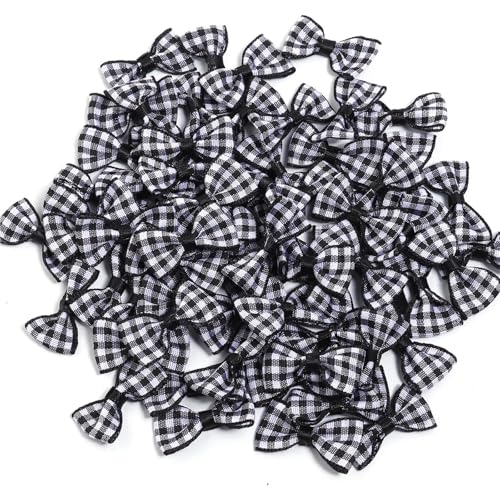 MZPOZB 100 stücke Scottish Checker Band Bögen Farbige Kleine Krawatte Handgemachte Blume for DIY Hochzeit Weihnachten Handwerk Dekoration(Black) von MZPOZB