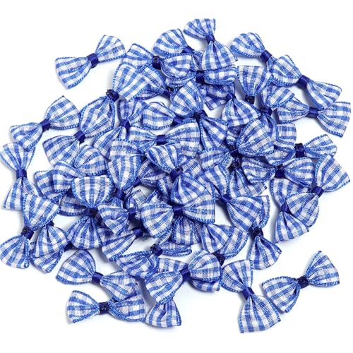 MZPOZB 100 stücke Scottish Checker Band Bögen Farbige Kleine Krawatte Handgemachte Blume for DIY Hochzeit Weihnachten Handwerk Dekoration(Blue) von MZPOZB