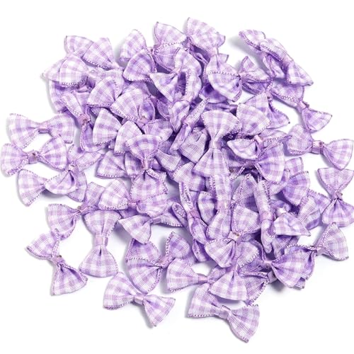 MZPOZB 100 stücke Scottish Checker Band Bögen Farbige Kleine Krawatte Handgemachte Blume for DIY Hochzeit Weihnachten Handwerk Dekoration(Purple) von MZPOZB