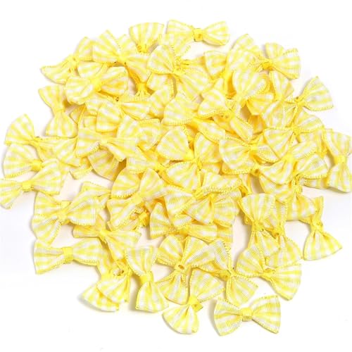 MZPOZB 100 stücke Scottish Checker Band Bögen Farbige Kleine Krawatte Handgemachte Blume for DIY Hochzeit Weihnachten Handwerk Dekoration(Yellow) von MZPOZB