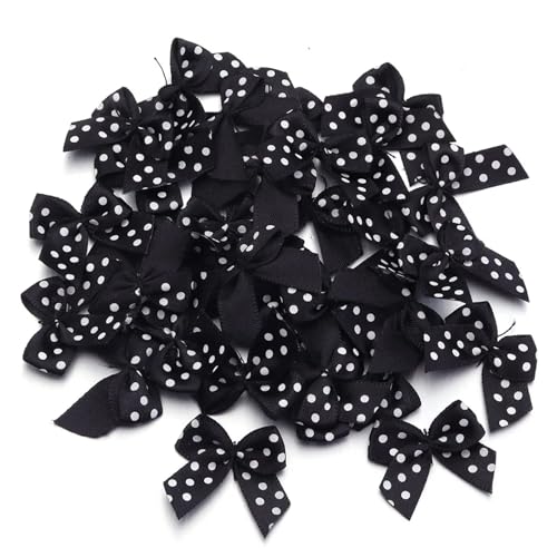MZPOZB 2,5 * 2,5 cm Bunte Satinband Bögen Kleine Größe Polka Dot Bogen Blume for DIY Handwerk Dekoration Handarbeit(Black,100pcs) von MZPOZB