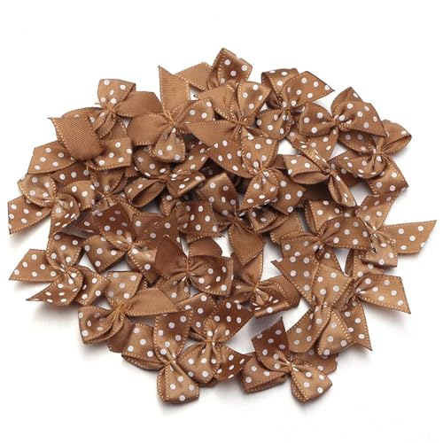 MZPOZB 2,5 * 2,5 cm Bunte Satinband Bögen Kleine Größe Polka Dot Bogen Blume for DIY Handwerk Dekoration Handarbeit(Light Brown,50pcs) von MZPOZB