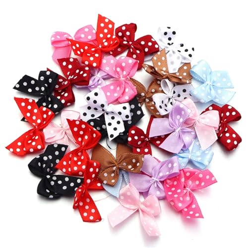 MZPOZB 2,5 * 2,5 cm Bunte Satinband Bögen Kleine Größe Polka Dot Bogen Blume for DIY Handwerk Dekoration Handarbeit(Random Mix,100pcs) von MZPOZB