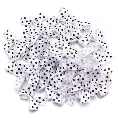 MZPOZB 2,5 * 2,5 cm Bunte Satinband Bögen Kleine Größe Polka Dot Bogen Blume for DIY Handwerk Dekoration Handarbeit(White,100pcs) von MZPOZB